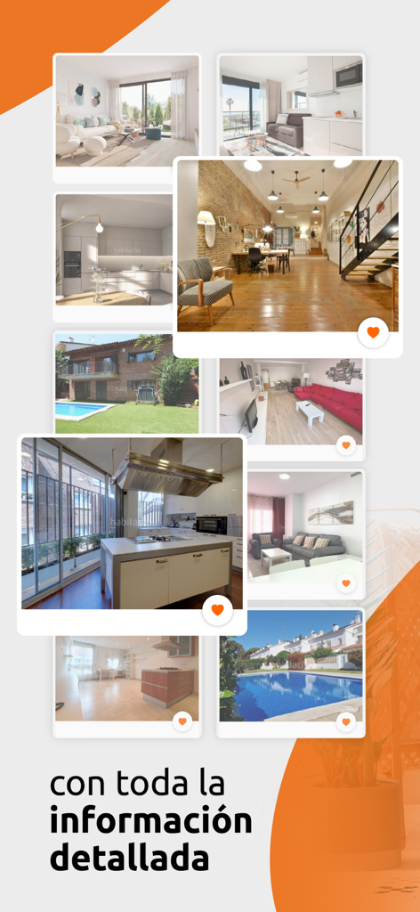 Habitaclia Portal Inmobiliario - Un collage de photos immobilières intérieures et extérieures de haute qualité de l'application Habitaclia présentant des informations détaillées sur la propriété