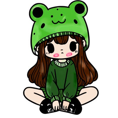a girl wearing a frog hat and some frog socks