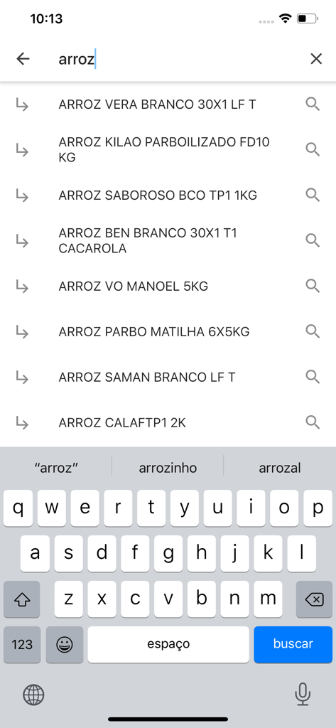 Preço da Hora Bahia - Pesquisando marcas e preços de arroz no aplicativo móvel Preço da Hora Bahia.