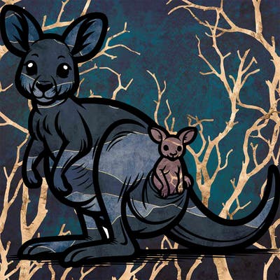 a kangaroo with a joey in its pouch