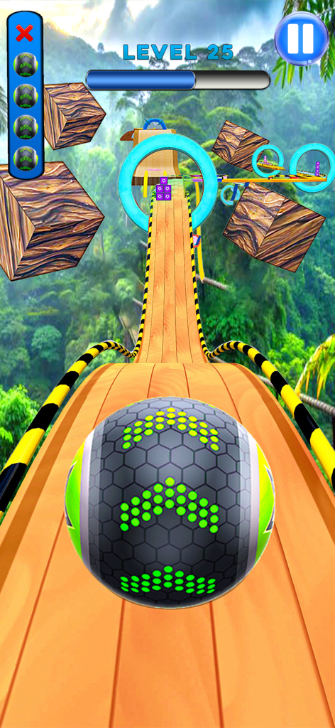 Going Balls - Rollance Game 3D - Bola 3D con patrones rodando en una pista de madera en un entorno de jungla