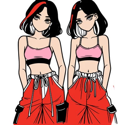 two girls with crop top with baggy pants