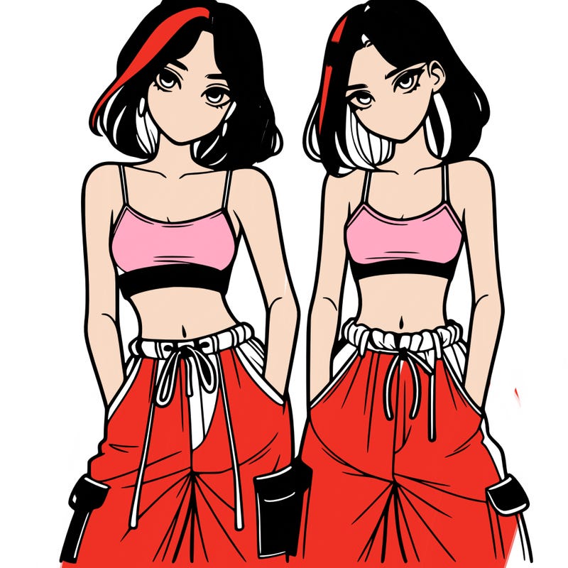 two girls with crop top with baggy pants