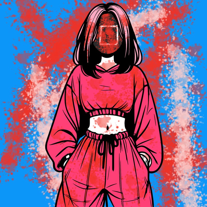 realistic girl faceless with baggy pants and a crop top