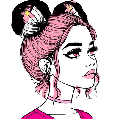 realistic girl with buns on the top of her head