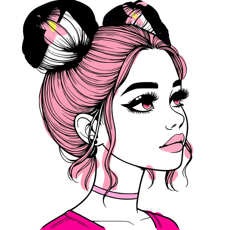 realistic girl with buns on the top of her head