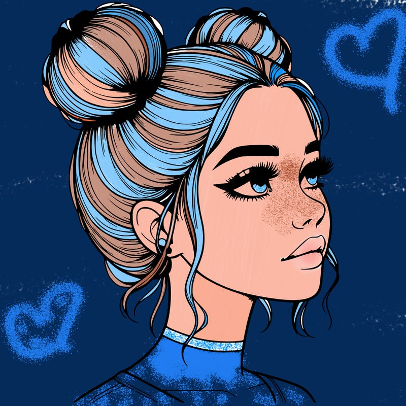 realistic girl with buns on the top of her head