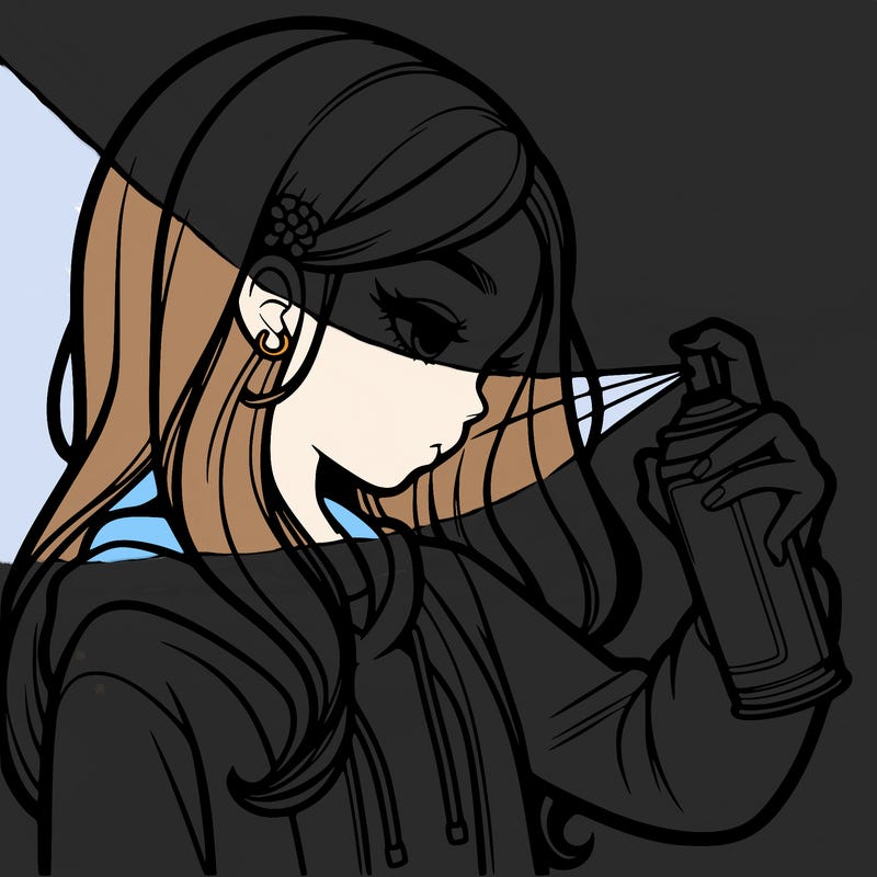 a realistic girl spray painting