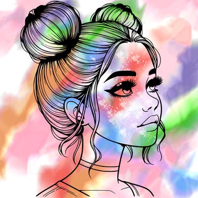 realistic girl with buns on the top of her head