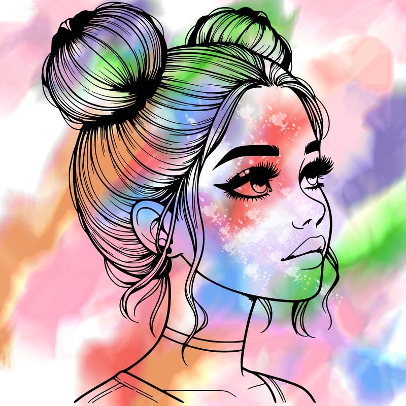 realistic girl with buns on the top of her head