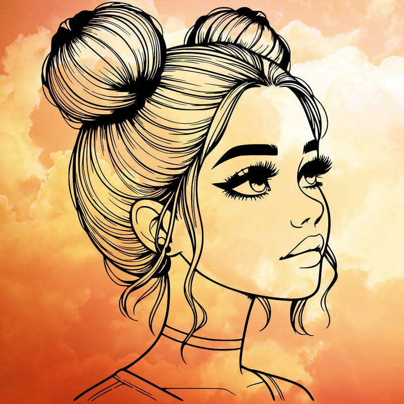 realistic girl with buns on the top of her head