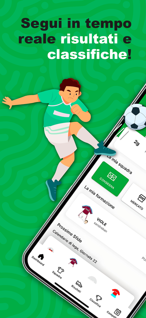 Fantaclub - Interfaccia dell'app Fantaclub che mostra punteggi live di calcio e classifiche di lega.