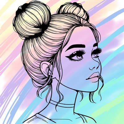 realistic girl with buns on the top of her head