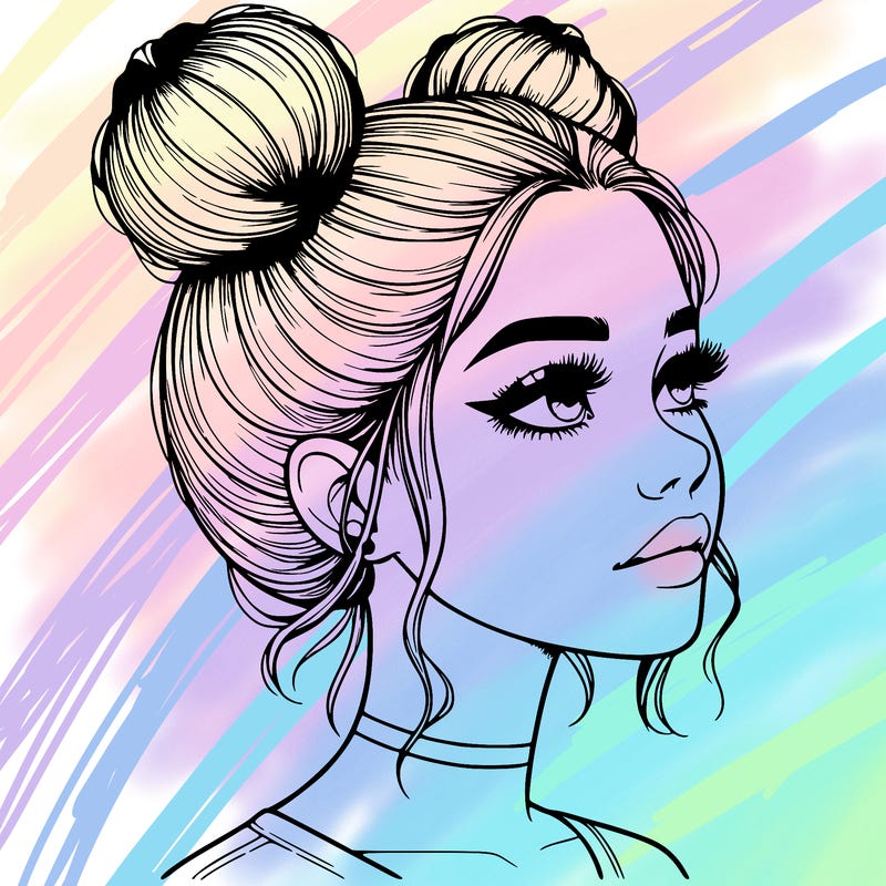 realistic girl with buns on the top of her head