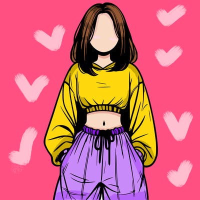 realistic girl faceless with baggy pants and a crop top
