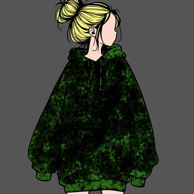 realistic girl with a oversized sweatshirt on and a bun