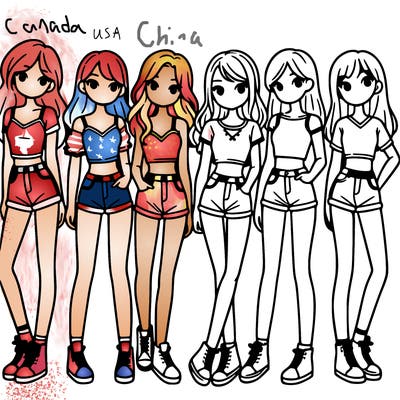 a group of girls wearing crop tops and shorts