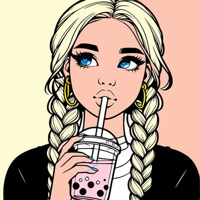 realistic girl with braided hair drinking boba