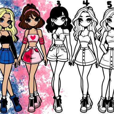 5 girls in crop tops and skirts