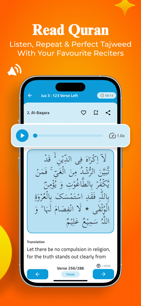 Quranic Family - Interface de l'application Famille Coranique pour lire le Coran avec récitation audio et traduction