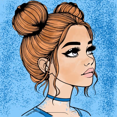 realistic girl with buns on the top of her head