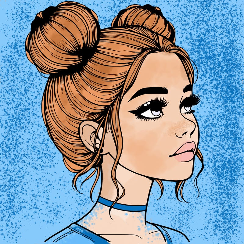 realistic girl with buns on the top of her head