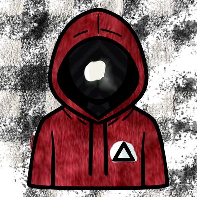 a person with non face waering a hoodie with a small triangle symbol
