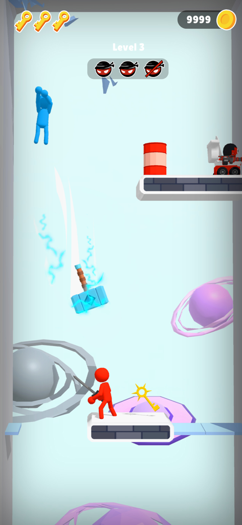 Stick Teleport 3D - A red ninja stickman character standing on a platform in a level of Stick Teleport 3D.