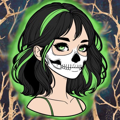 realistic girl with skull