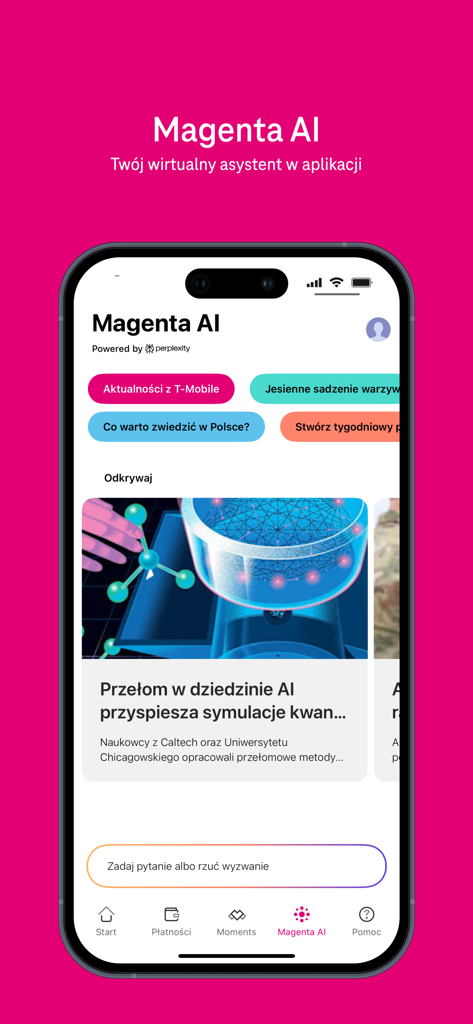 Screenshot of the Magenta AI virtual assistant feature in the Moj T-Mobile app