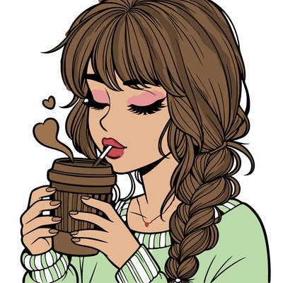 realistic girl drinking coffee