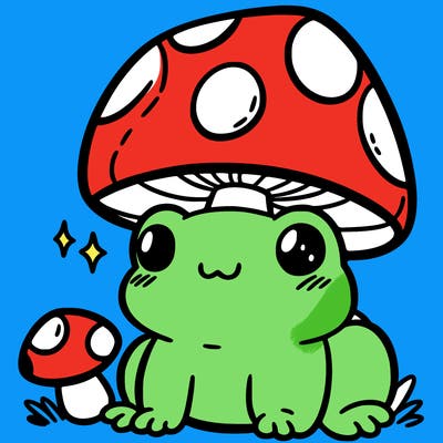 a cute frog with a mushroom hat