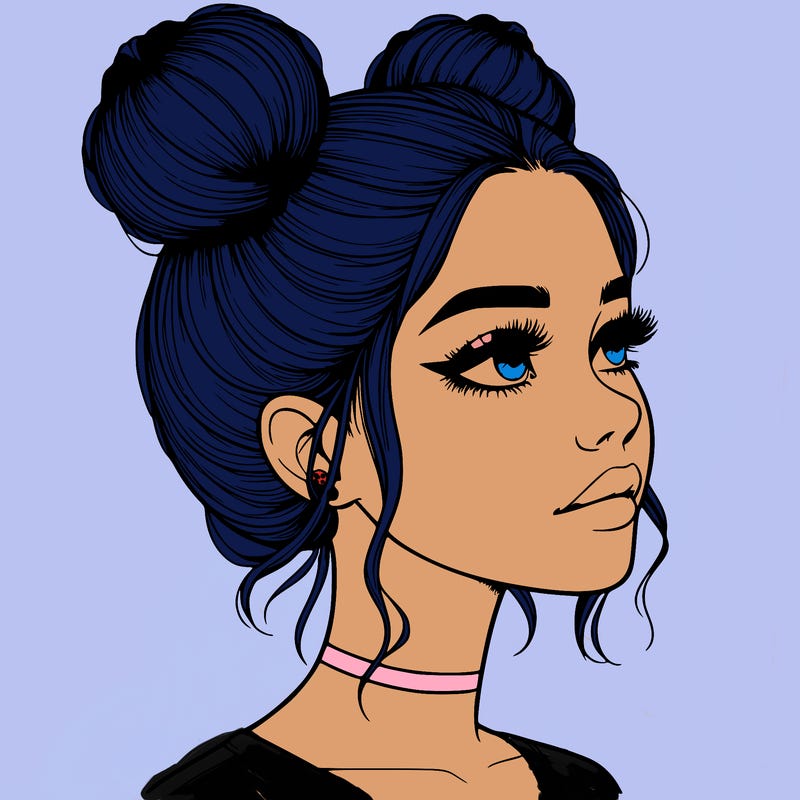 realistic girl with buns on the top of her head