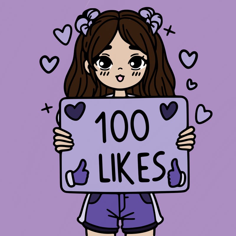 girl holding a sign saying 100 likes
