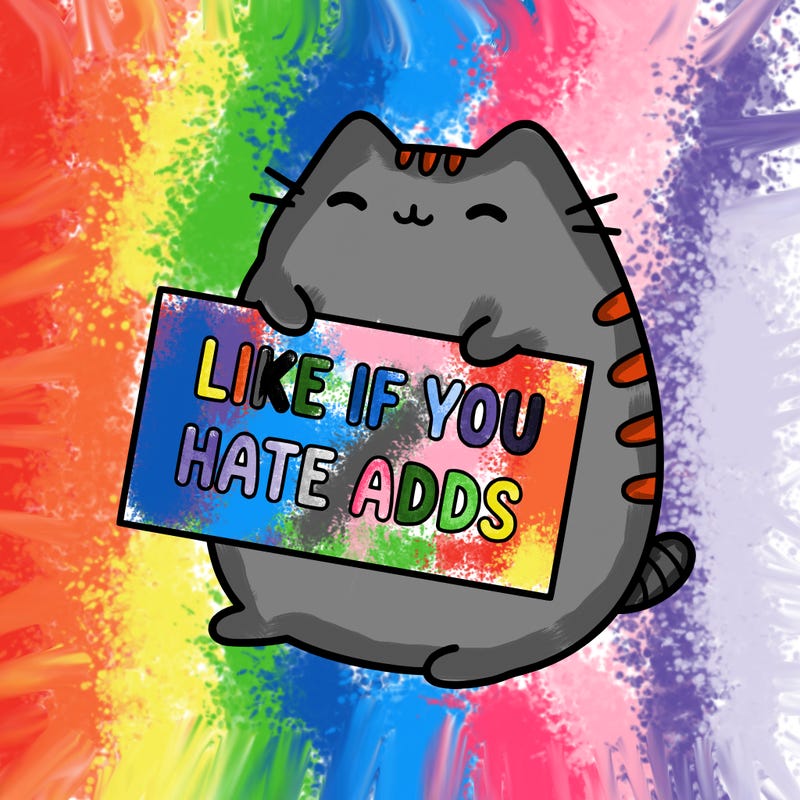 a kawii pusheen cat holding a sign that says like if you hate adds