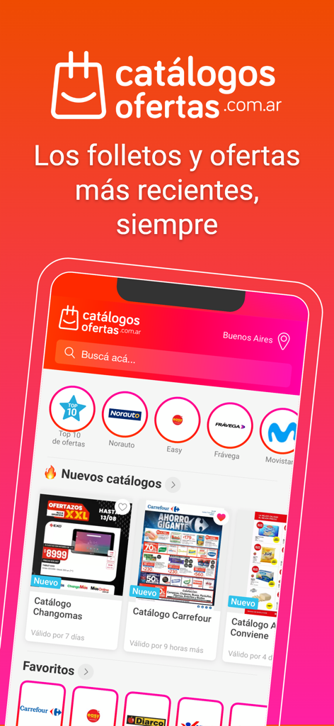 Catálogos y ofertas Argentina - Interfaz de la aplicación Catálogos y ofertas Argentina mostrando catálogos de tiendas y ofertas de compras