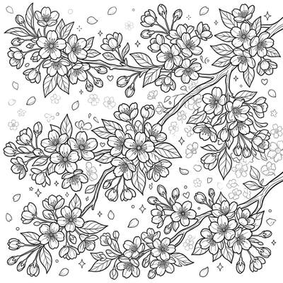 Delight in the delicate beauty of spring with this intricate cherry blossom branches coloring page. Its detailed design offers a relaxing and engaging artistic experience for all ages.