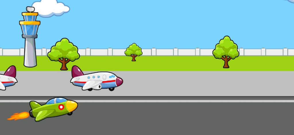 Aerei dei cartoni animati sulla pista in un gioco di piloti per bambini