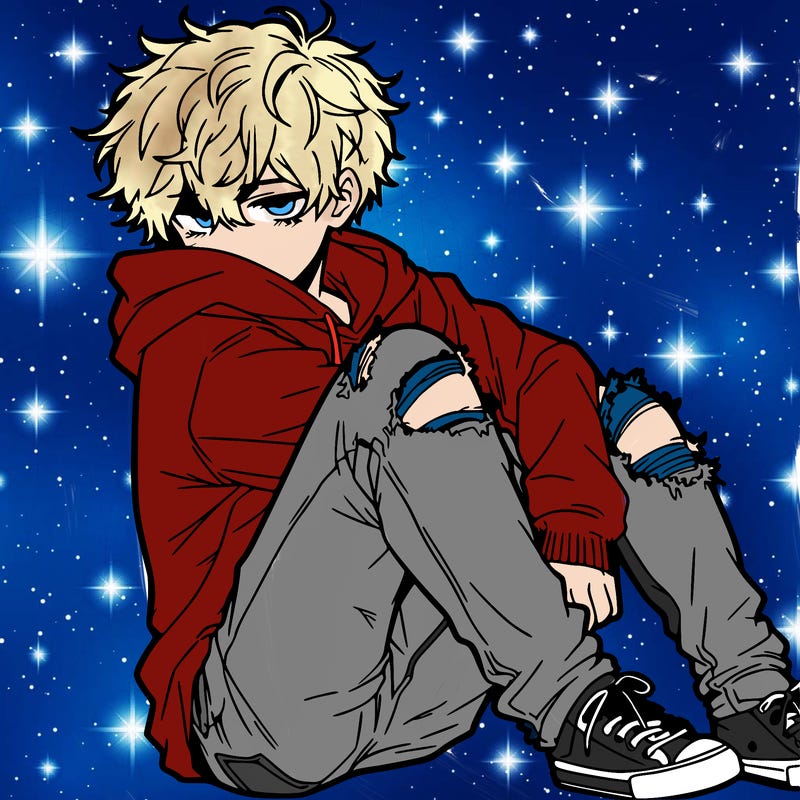 a male hoddie ripped jeans messy hair anime