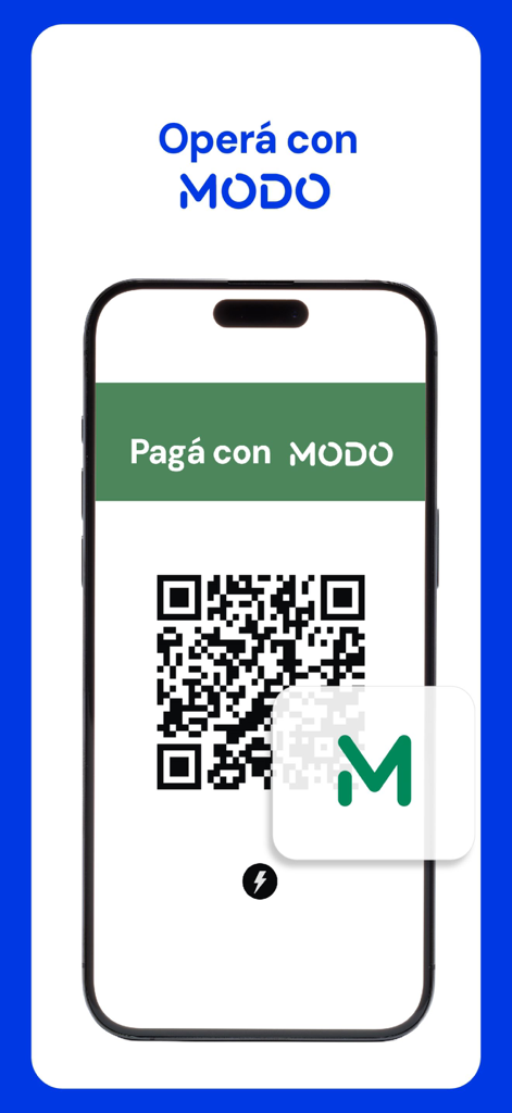 Pantalla de Nueva App Macro que muestra un código QR para pagos integrados con MODO.