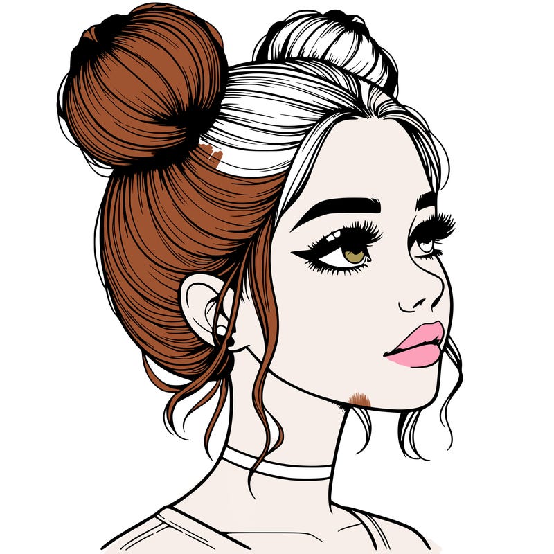 realistic girl with buns on the top of her head