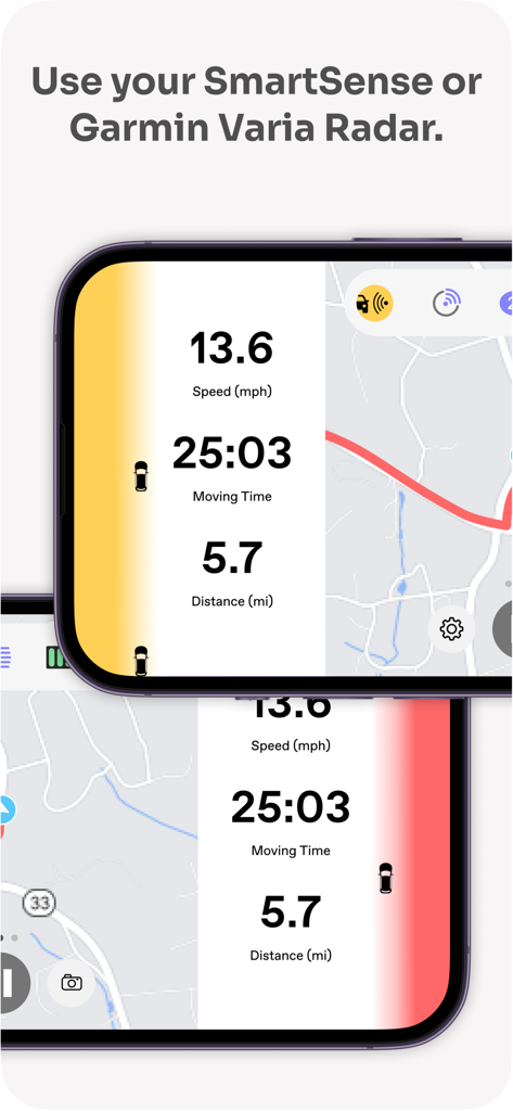 Cannondale - Cannondale app interface showing live cycling metrics and Garmin Varia radar alerts