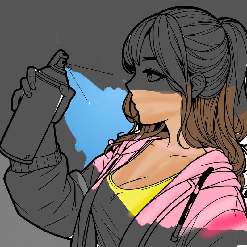 a realistic girl spray, painting