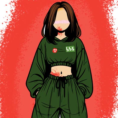 realistic girl faceless with baggy pants and a crop top