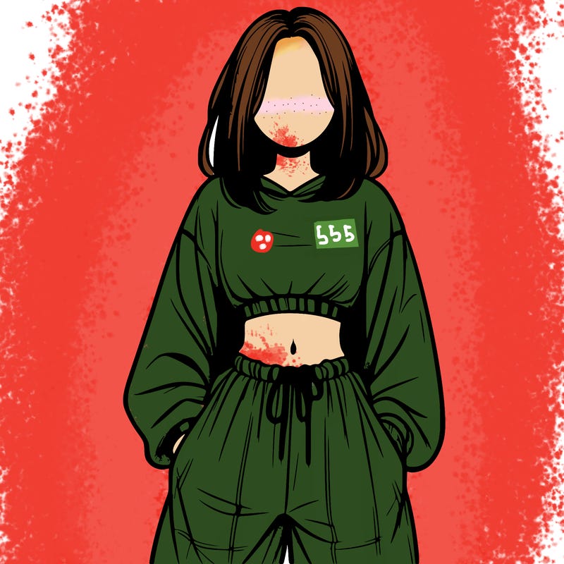 realistic girl faceless with baggy pants and a crop top