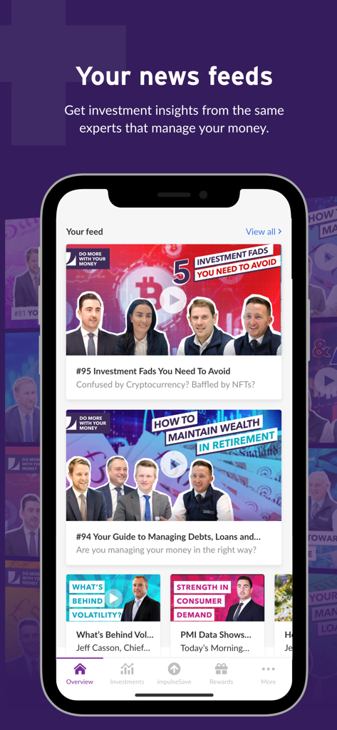 True Potential - True Potential app news feed showing investment advice videos and expert financial insights.