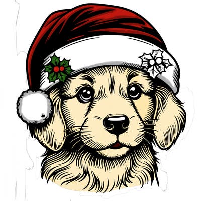 realistic dog wearing a santa hat