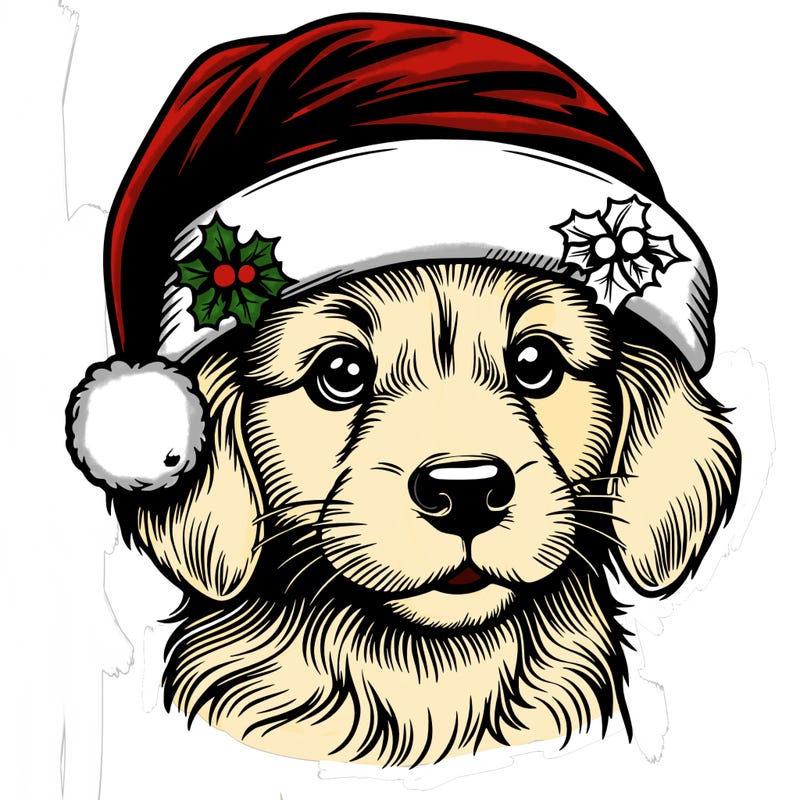 realistic dog wearing a santa hat