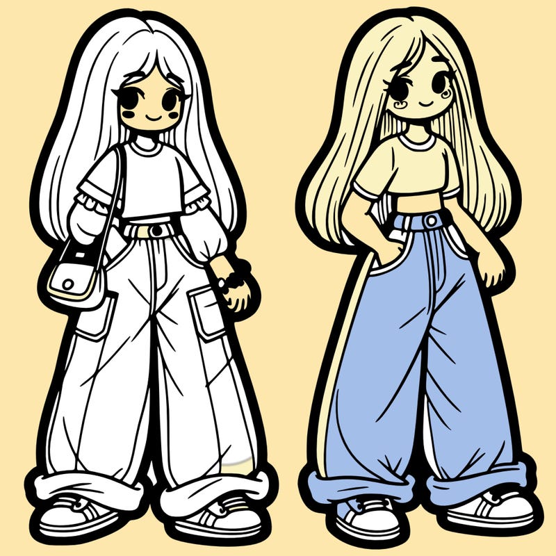 two girls in baggy jeans