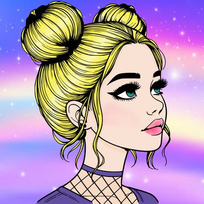 realistic girl with buns on the top of her head